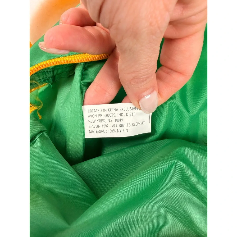 Vintage 1997 Avon Green Yellow Nylon Duffle Bag Travel Gym Weekender Foldable